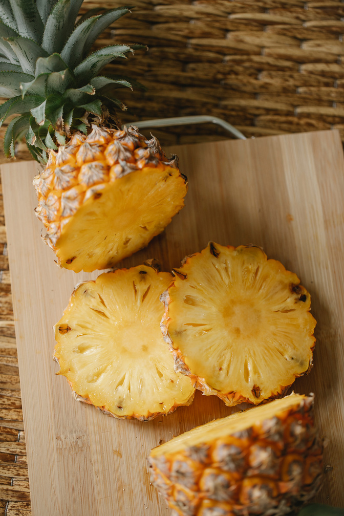Slices of pineapple on board